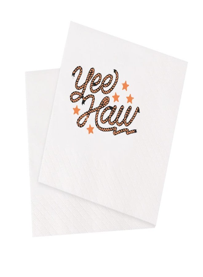 VOWFOO Yee Haw Rope Cocktail Napkins Funny And Humorous Country Western Cowboy Phrase and Saying Retro Vintage Party Beverage Bar Disposable Paper Napkins 100Pcs 4.5 x 4.5 2-ply (Yee Haw Rope) - Image 1